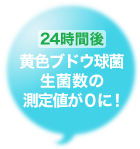 24時間後黄色ブドウ球菌生菌数の測定値が0に！