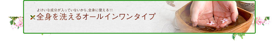よけいな成分が入っていないから、全身に使える！！ 全身を洗えるオールインワンタイプ