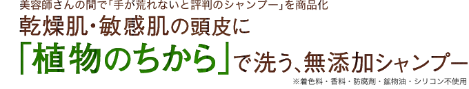 美容師さんの間で「手が荒れないと評判のシャンプー」を商品化。乾燥肌・敏感肌の頭皮に植物のちからで洗う、無添加シャンプー
